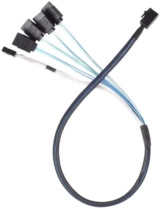 Alt view image 2 of 5 - 0.5M/19.68in Mini SAS HD SFF8643 to 4X SATA 7Pin Sideband Female Cable, 30AWG Copper, 12Gbps HighSpeed Internal Server Harness