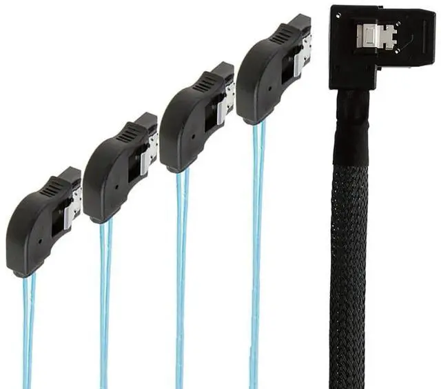 Alt view image 4 of 5 - 1m/39.37in Mini SAS HD SFF8087 RightAngle to 4X RightAngle SATA 7Pin Internal Server Cable, 30AWG Copper Harness, 12Gbps HighSpeed Data Transfer