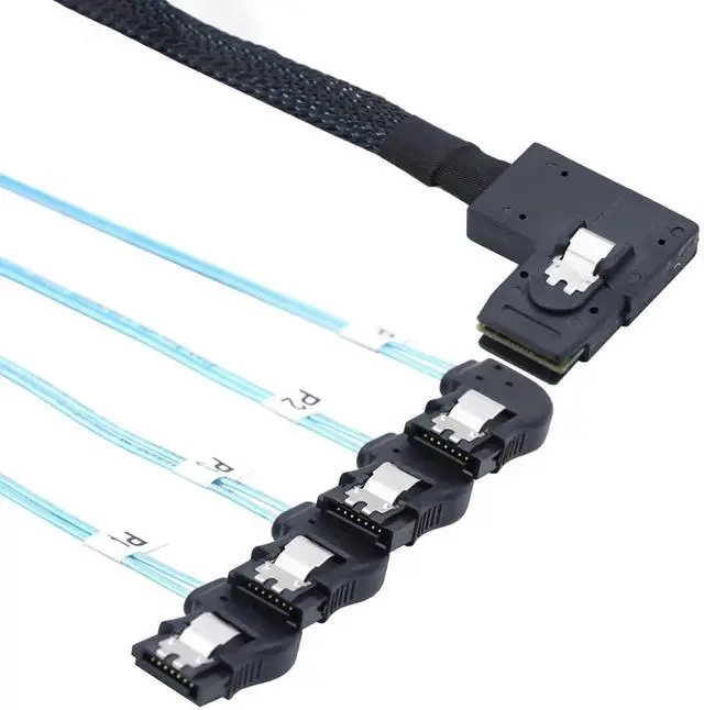 Alt view image 2 of 5 - 1m/39.37in Mini SAS HD SFF8087 RightAngle to 4X RightAngle SATA 7Pin Internal Server Cable, 30AWG Copper Harness, 12Gbps HighSpeed Data Transfer