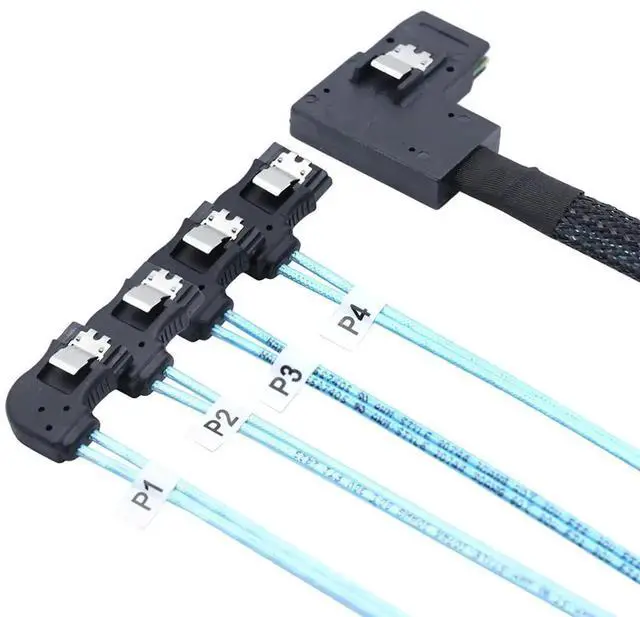 Alt view image 5 of 5 - 1m/39.37in Mini SAS HD SFF8087 RightAngle to 4X RightAngle SATA 7Pin Internal Server Cable, 30AWG Copper Harness, 12Gbps HighSpeed Data Transfer