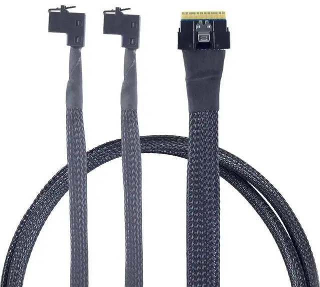 Alt view image 2 of 7 - 0.5M/19.68in Mini SAS Slimline SFF8654 8i 4.0 to Dual UpwardFacing SAS HD SFF8643 Cable 24Gbps HighSpeed 32AWG Server Data Cable for RAID Controller, HDD & SSD