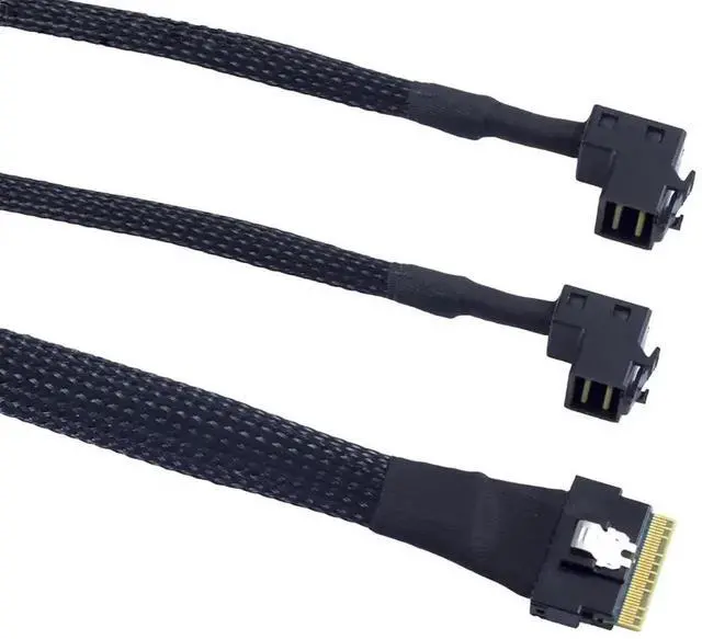 Alt view image 7 of 7 - 0.5M/19.68in Mini SAS Slimline SFF8654 8i 4.0 to Dual UpwardFacing SAS HD SFF8643 Cable 24Gbps HighSpeed 32AWG Server Data Cable for RAID Controller, HDD & SSD