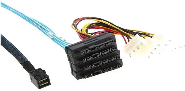 Alt view image 4 of 6 - 19.68 Inches Mini SAS HD SFF8643 to 4X SAS SFF8482 Server Cable, 12Gbps HighSpeed Internal Cable, 30AWG with Power Cable