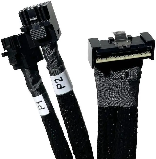 Alt view image 3 of 5 - 80cm SlimSAS LP 8X to 2×MiniSAS HD 4X Cable, SFF8654 LP 74Pin to 2×SFF8643 36Pin, Compatible with DELL H750/H755 Servers