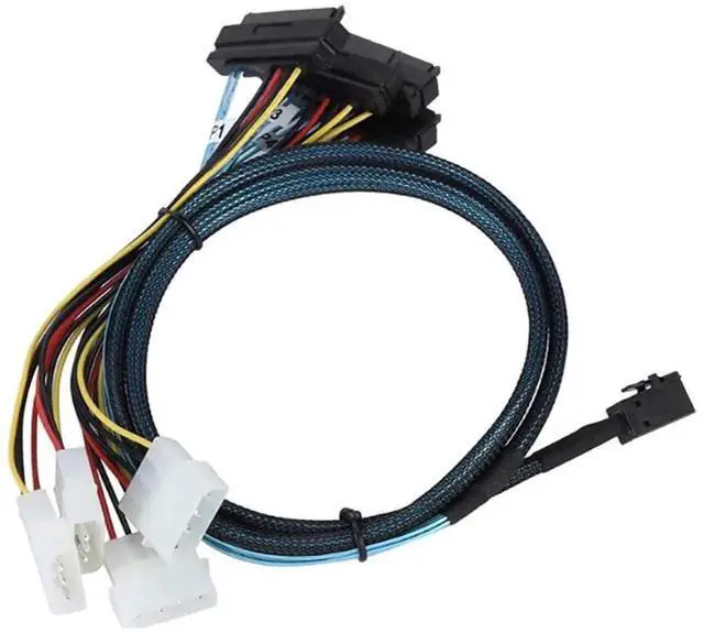Alt view image 6 of 6 - 39.37 Inches Mini SAS HD SFF8643 to 4X SAS SFF8482 Server Cable, 12Gbps HighSpeed Internal Cable, 30AWG with Power Cable