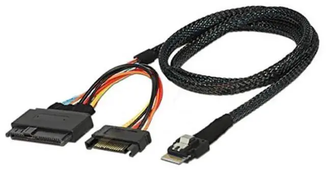 Alt view image 2 of 5 - 31.49 Inches Mini Slimline SAS SFF8654 4i 38P to U.2 SAS SFF8639 ServerGrade Cable with SATA 15Pin Male Power Cable, 24Gbps HighSpeed, 32AWG