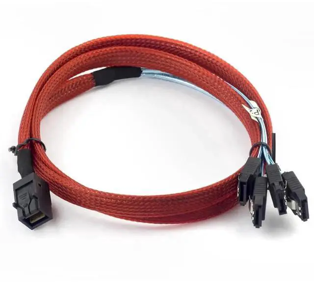 Main image of 1m Mini SAS HD SFF8643 to 4X SATA Cable, 12Gbps HighSpeed Server Connection Wire, Red, 30AWG Copper