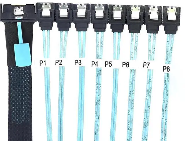 Alt view image 6 of 6 - 0.5M MCIO PCIe SAS SFF8654 8i to 8×SATA 7P Female Straight Cable, HighSpeed Server Hard Drive Converter Cable, 32AWG, 85 Ohm