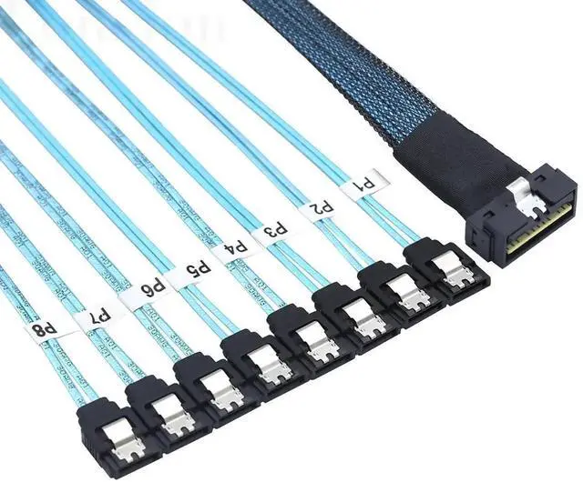 Main image of 0.5M PCIe SlimSAS LP LowProfile SFF8654 8i 74Pin to 8×SATA Server Cable, 100 Ohm 30AWG HighSpeed Data Cable