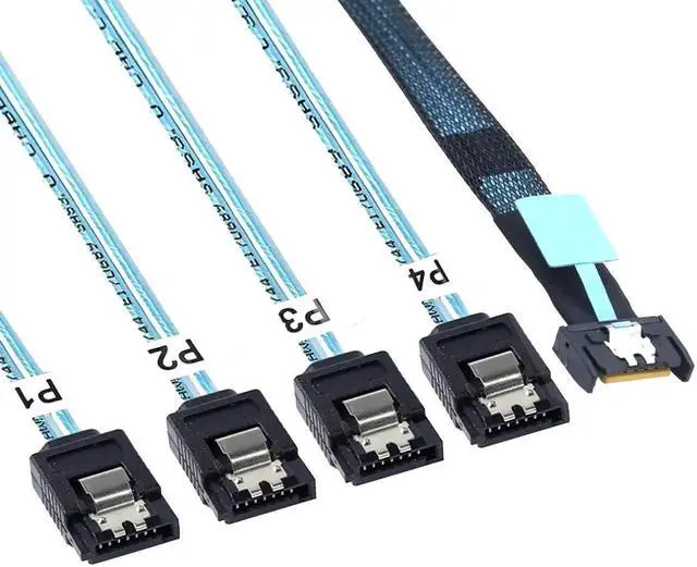 Main image of 19.68 Inches SlimSAS 8654 MCIO 4i 38P to 4 x SATA Cable, PCIe 5.0 Server 12G HighSpeed Data Cable19.68 Inches SlimSAS 8654 MCIO 4i 38P to 4 x SATA Cable, PCIe 5.0 Server 12G HighSpeed Data Cable