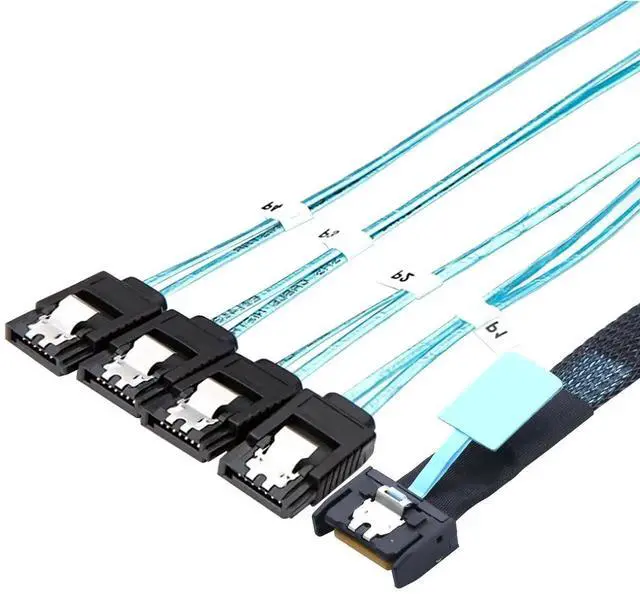 Alt view image 2 of 6 - 19.68 Inches SlimSAS 8654 MCIO 4i 38P to 4 x SATA Cable, PCIe 5.0 Server 12G HighSpeed Data Cable19.68 Inches SlimSAS 8654 MCIO 4i 38P to 4 x SATA Cable, PCIe 5.0 Server 12G HighSpeed Data Cable