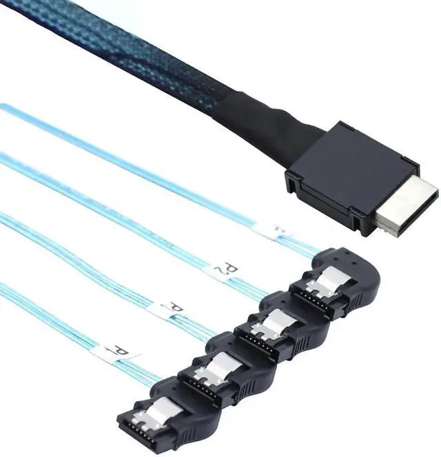 Main image of 0.5M OCuLink PCIExpress SAS SFF8611 4i to SATA 7P Right Angle Server Hard Drive Cable, 32AWG 12Gbps HighSpeed Internal Harness