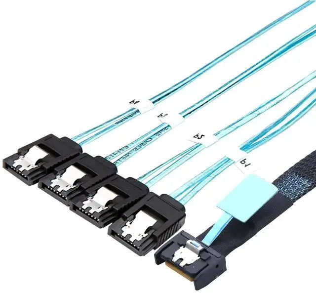 Alt view image 2 of 6 - 31.49 Inches SlimSAS 8654 MCIO 4i 38P to 4 x SATA Cable, PCIe 5.0 Server 12G HighSpeed Data Cable
