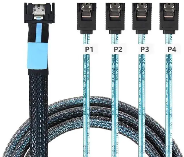Alt view image 3 of 6 - 31.49 Inches SlimSAS 8654 MCIO 4i 38P to 4 x SATA Cable, PCIe 5.0 Server 12G HighSpeed Data Cable