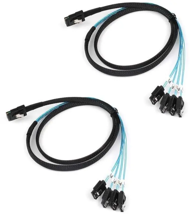 Main image of 2PCS Reversed Mini SAS 36Pin SFF8087 Male to 4 SATA 7Pin Female Cable, Mini SAS (Target) to 4 SATA (Host) Cable