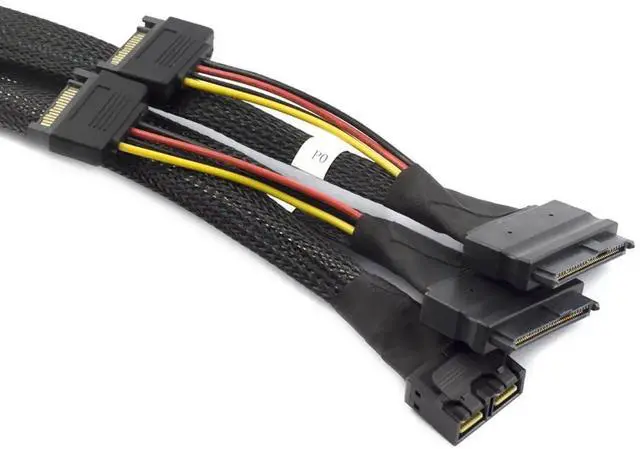 Alt view image 3 of 5 - Mini SAS HD SFF8643 4i to Dual SFF8639 with SATA 15Pin Power Cable, 12Gbps HighSpeed Server Interconnect Cable, 32AWG Pure Copper, 0.5m