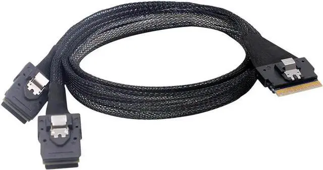 Main image of PCIE Ultraport Slimline SAS 4.0 SFF8654 8i 74Pin to Dual SFF8087 Mini SAS Cable, PCIExpress Server Storage Interconnect Cable, 50cm