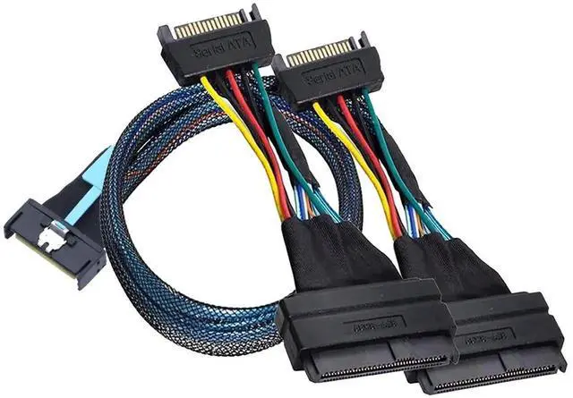Alt view image 4 of 6 - Slimline SAS MCIO 8i 74Pin to Dual SFF8639 Server Cable with 15Pin Power Supply, 24Gbps HighSpeed Data Cable, 31.49 Inches / 0.8m