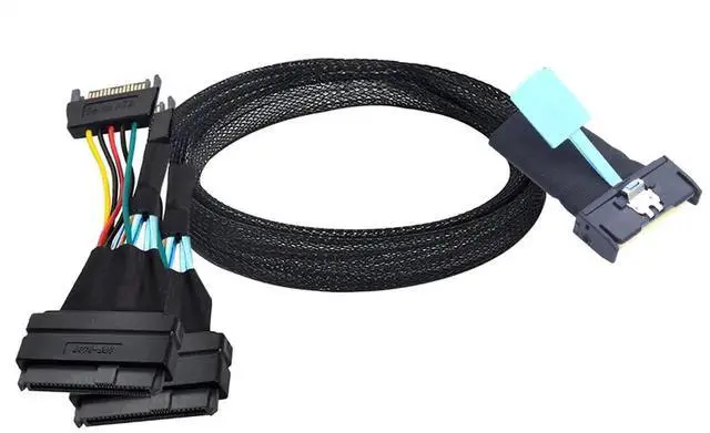 Alt view image 2 of 6 - Slimline SAS MCIO 8i 74Pin to Dual SFF8639 Server Cable with 15Pin Power Supply, 24Gbps HighSpeed Data Cable, 31.49 Inches / 0.8m