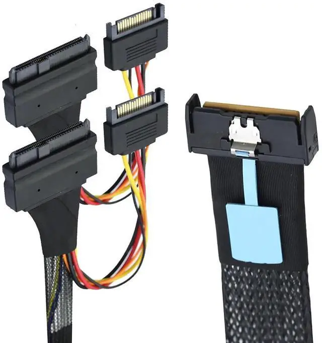 Alt view image 6 of 6 - Slimline SAS MCIO 8i 74Pin to Dual SFF8639 Server Cable with 15Pin Power Supply, 24Gbps HighSpeed Data Cable, 31.49 Inches / 0.8m