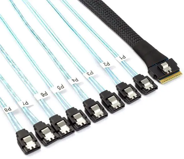 Alt view image 2 of 5 - PCIe Slimline SAS SFF8654 8i to 8×Straight SATA Server HDD Breakout Cable, 12Gbps HighSpeed, 30AWG, 100Ohm Impedance, 19.68 Inches