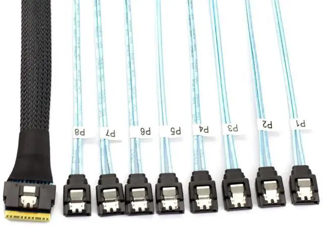 Alt view image 4 of 5 - PCIe Slimline SAS SFF8654 8i to 8×Straight SATA Server HDD Breakout Cable, 12Gbps HighSpeed, 30AWG, 100Ohm Impedance, 19.68 Inches