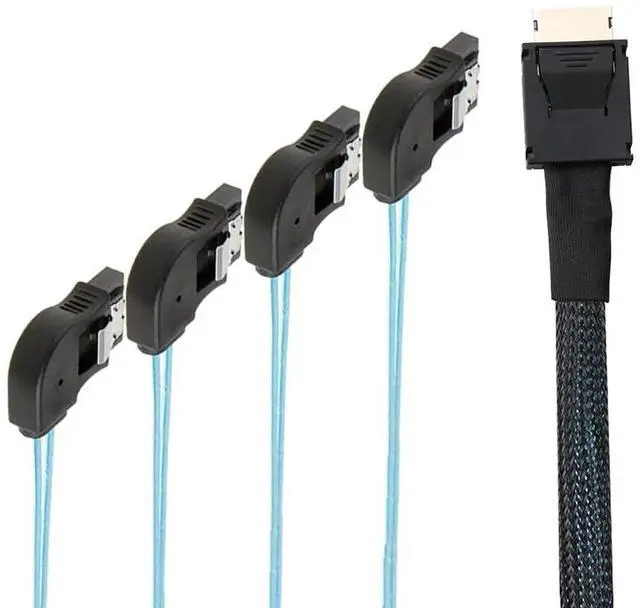 Alt view image 4 of 5 - OCuLink PCIExpress SAS SFF8611 4i to RightAngle SATA 7Pin Server Hard Drive Cable, 32AWG, 12Gbps HighSpeed Internal Harness, 1M
