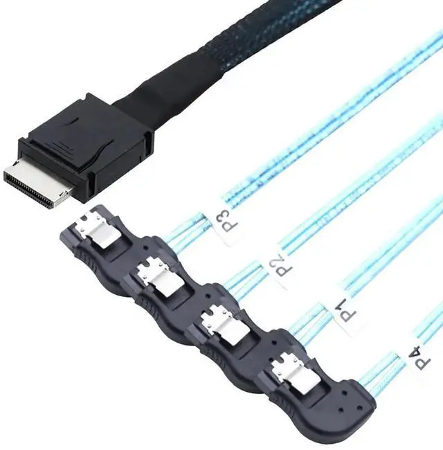 Alt view image 2 of 5 - OCuLink PCIExpress SAS SFF8611 4i to RightAngle SATA 7Pin Server Hard Drive Cable, 32AWG, 12Gbps HighSpeed Internal Harness, 1M