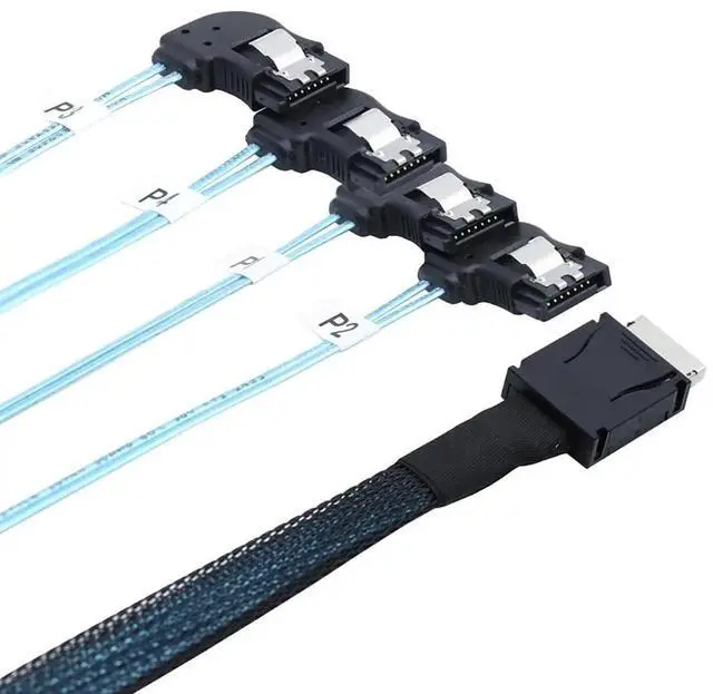Alt view image 5 of 5 - OCuLink PCIExpress SAS SFF8611 4i to RightAngle SATA 7Pin Server Hard Drive Cable, 32AWG, 12Gbps HighSpeed Internal Harness, 1M