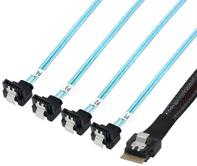 Main image of PCIe Slimline SAS 4.0 38Pin SFF8654 4i to 4×90Degree Female SATA Server Cable, 30AWG HighSpeed Internal Harness, 1m / 39.37in