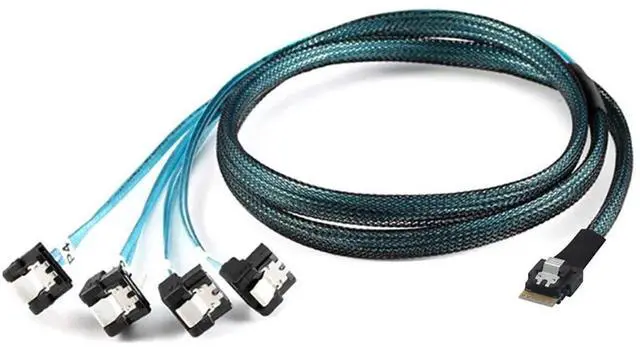 Alt view image 4 of 6 - PCIe Slimline SAS 4.0 38Pin SFF8654 4i to 4×90Degree Female SATA Server Cable, 30AWG HighSpeed Internal Harness, 1m / 39.37in