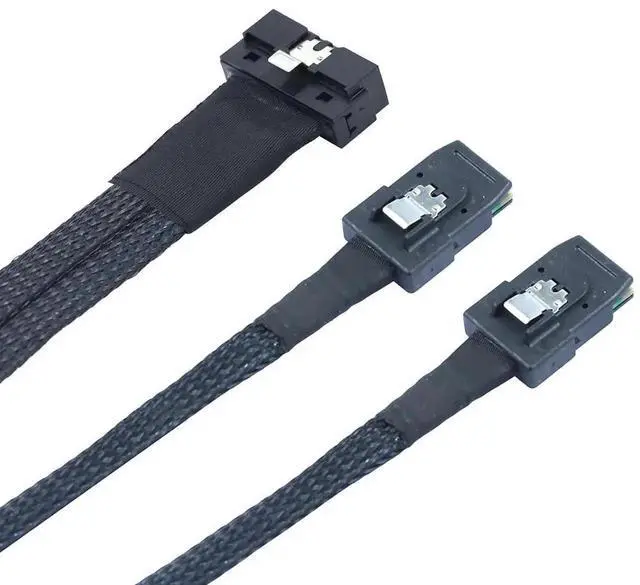 Alt view image 2 of 6 - PCIe Slimline LowProfile SFF8654 8i to 2×SFF8087 Internal Server Breakout Cable, 30AWG, 12Gbps HighSpeed Harness, 1m / 39.37in