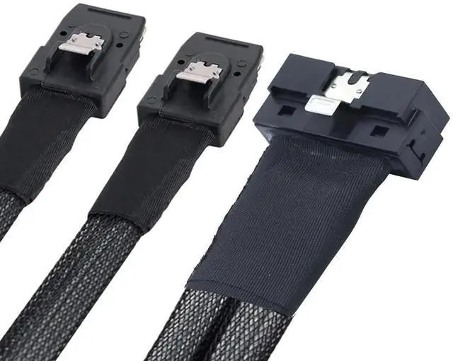 Alt view image 4 of 6 - PCIe Slimline LowProfile SFF8654 8i to 2×SFF8087 Internal Server Breakout Cable, 30AWG, 12Gbps HighSpeed Harness, 1m / 39.37in