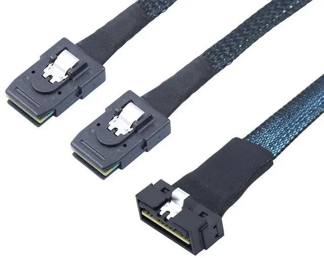 Alt view image 3 of 6 - PCIe Slimline LowProfile SFF8654 8i to 2×SFF8087 Internal Server Breakout Cable, 30AWG, 12Gbps HighSpeed Harness, 1m / 39.37in
