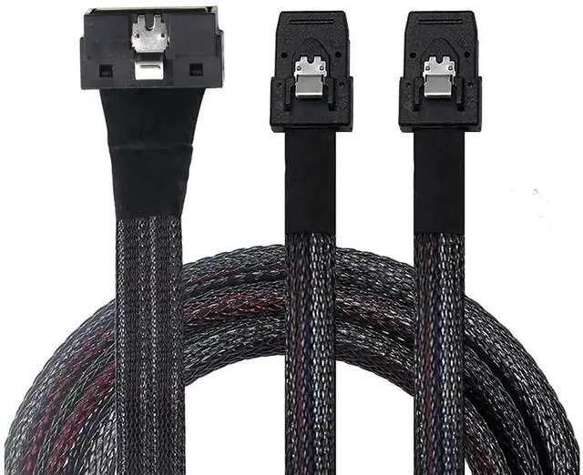 Alt view image 6 of 6 - PCIe Slimline LowProfile SFF8654 8i to 2×SFF8087 Internal Server Breakout Cable, 30AWG, 12Gbps HighSpeed Harness, 1m / 39.37in