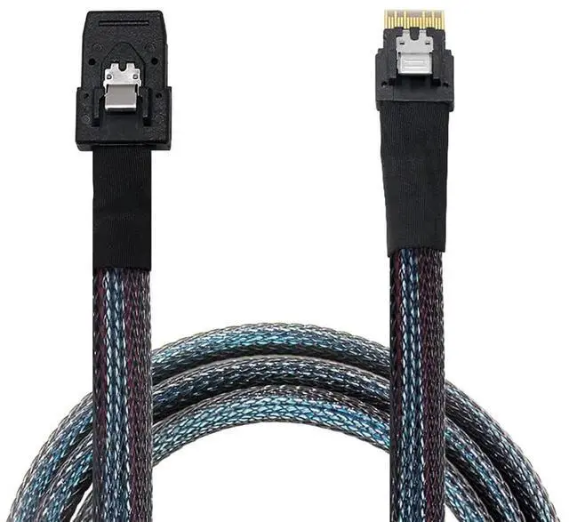 Main image of 2PCS Slim Line SAS 4.0 Cable, SFF8654 4i 38Pin Host to Mini SAS 4i SFF8087 36Pin Target Cable, 1.6FT, Black