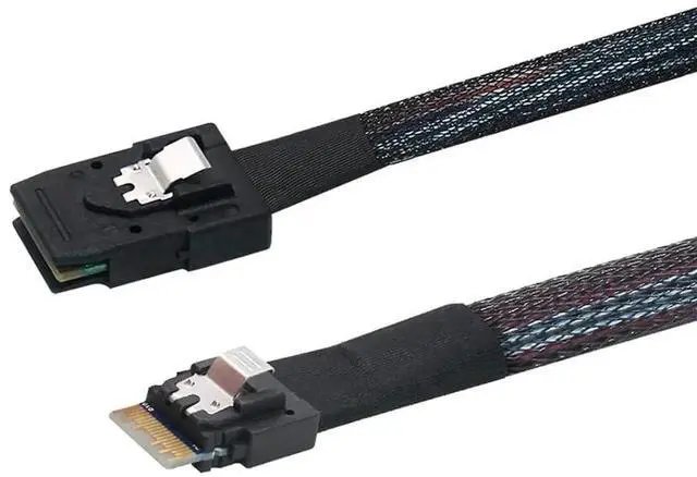 Alt view image 3 of 5 - 2PCS Slim Line SAS 4.0 Cable, SFF8654 4i 38Pin Host to Mini SAS 4i SFF8087 36Pin Target Cable, 1.6FT, Black