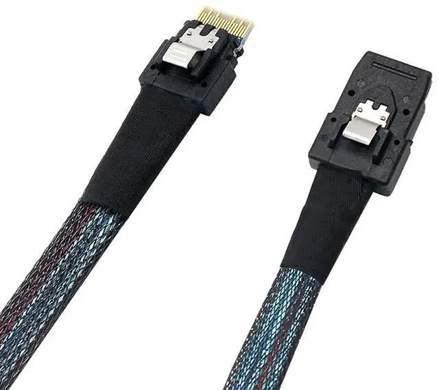 Alt view image 2 of 5 - 2PCS Slim Line SAS 4.0 Cable, SFF8654 4i 38Pin Host to Mini SAS 4i SFF8087 36Pin Target Cable, 1.6FT, Black