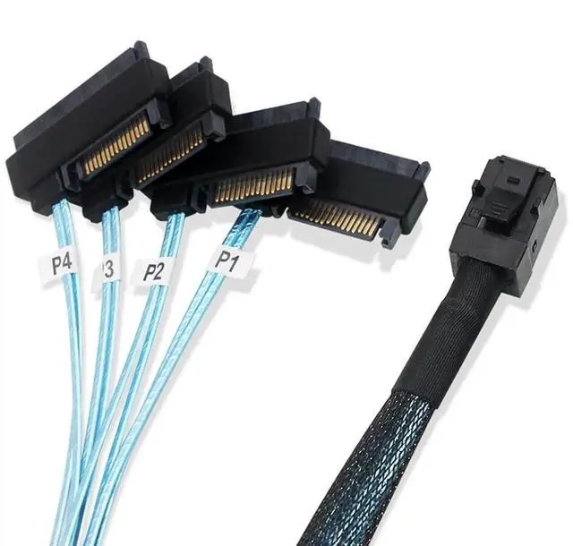 Alt view image 5 of 5 - SFF8643 Internal Mini SAS HD to 4×29Pin SFF8482 Breakout Cable with SAS 15Pin Power Port, 12Gbps HighSpeed Server Hard Drive Cable, 1M / 3.3FT