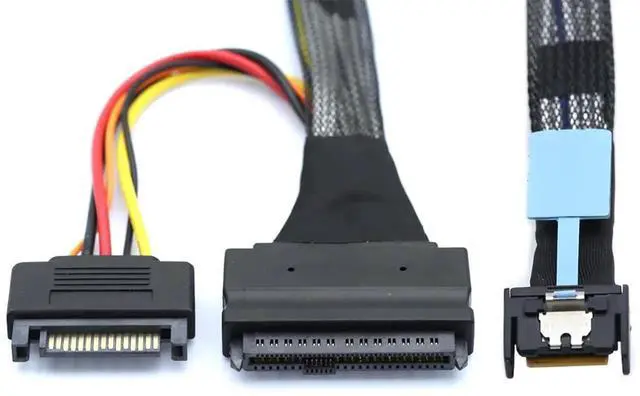 Alt view image 5 of 6 - Gen5 MCIO Slimline SFF8654 4I to SAS SFF8639 U.2 Cable with 15Pin SATA Power, 30Gbps HighSpeed Copper Harness, 0.5M/19.68in