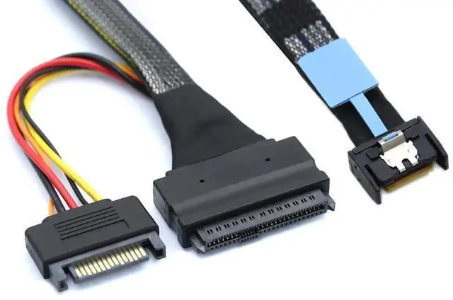 Alt view image 4 of 6 - Gen5 MCIO Slimline SFF8654 4I to SAS SFF8639 U.2 Cable with 15Pin SATA Power, 30Gbps HighSpeed Copper Harness, 0.5M/19.68in