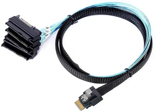 Alt view image 5 of 6 - PCIe Slimline SAS 4.0 38Pin SFF8654 4i to Dual SFF8482 2in1 Server Cable with SATA Power, 30AWG 24Gbps HighSpeed Copper Harness, 0.5M/19.68in