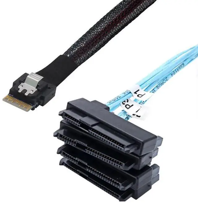 Alt view image 2 of 6 - PCIe Slimline SAS 4.0 38Pin SFF8654 4i to Dual SFF8482 2in1 Server Cable with SATA Power, 30AWG 24Gbps HighSpeed Copper Harness, 0.5M/19.68in