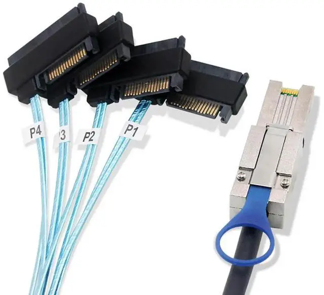 Alt view image 4 of 5 - Mini SAS HD SFF8088 26Pin to 4×SFF8482 Server Breakout Cable, 6Gbps HighSpeed 26Pin to 4Port Data Cord, 28AWG Copper Wire, 1M