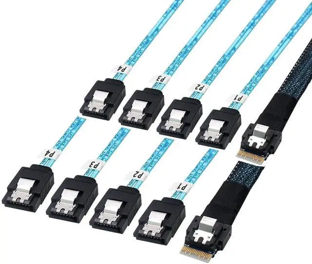 Main image of Internal Mini SAS to SATA Cable, SFF8654 to SATA 12Gbps HighSpeed Connecting Line, MultiLane Mini SAS Host Internal Server Cable, 1.6FT, 2Pack