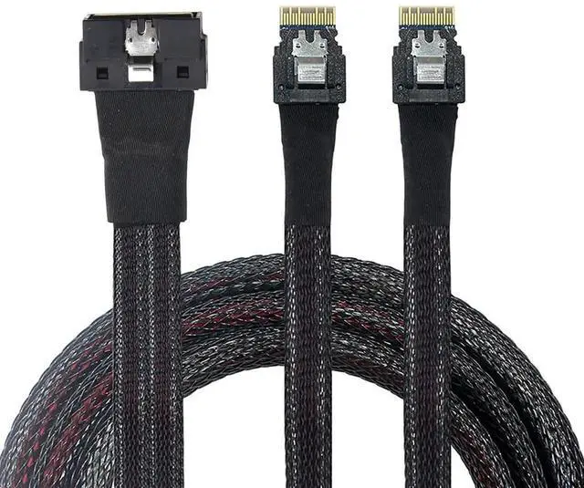 Main image of PCIe SlimSAS LP LowProfile SFF8654 8i to Dual SFF8654 4i HighSpeed Server Interconnect Cable, 12Gbps, 0.8M