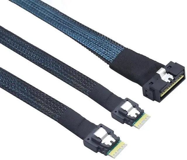 Alt view image 3 of 6 - PCIe SlimSAS LP LowProfile SFF8654 8i to Dual SFF8654 4i HighSpeed Server Interconnect Cable, 12Gbps, 0.8M