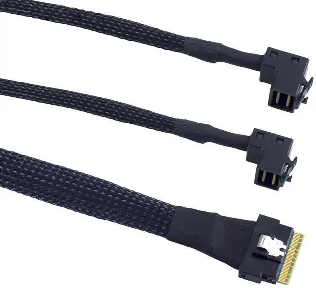 Alt view image 5 of 6 - Mini SAS Slimline SFF8654 8i 4.0 to Dual SAS HD SFF8643 UpwardAngle Server Cable, 24Gbps HighSpeed 32AWG Data Cable for RAID Controller, HDD & SSD, 1m/39.37in