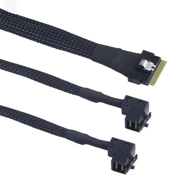 Alt view image 2 of 6 - Mini SAS Slimline SFF8654 8i 4.0 to Dual SAS HD SFF8643 UpwardAngle Server Cable, 24Gbps HighSpeed 32AWG Data Cable for RAID Controller, HDD & SSD, 1m/39.37in