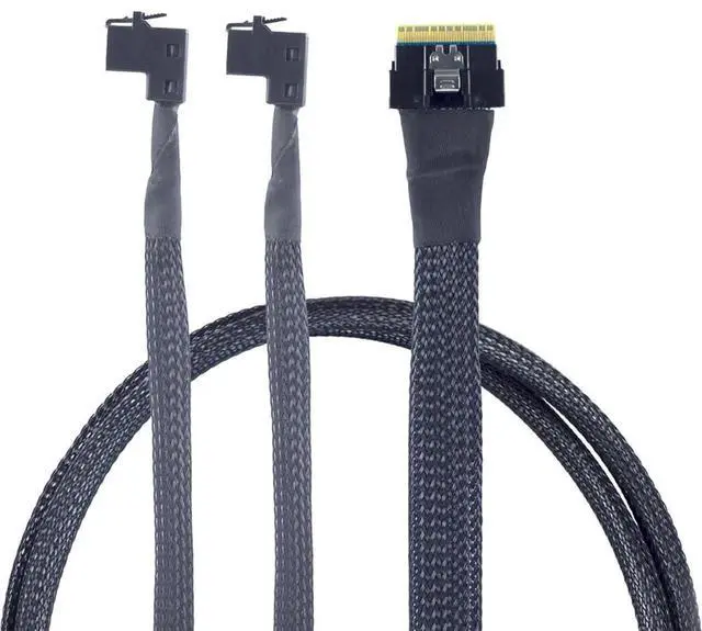 Alt view image 4 of 6 - Mini SAS Slimline SFF8654 8i 4.0 to Dual SAS HD SFF8643 UpwardAngle Server Cable, 24Gbps HighSpeed 32AWG Data Cable for RAID Controller, HDD & SSD, 1m/39.37in